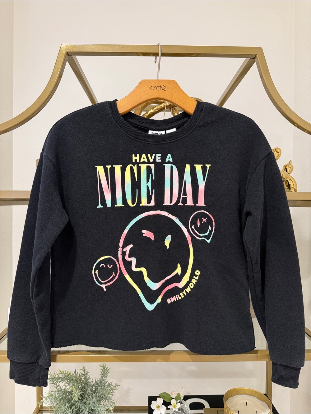 Girls 'Have a Nice Day' Black Crewneck Sweatshirt